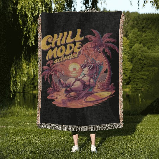 Chill Activated Funny Unicorn Beach Woven Blankets