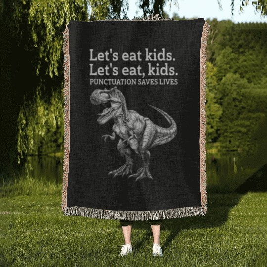 Punctuation Saves Lives Dinosaur Woven Blankets