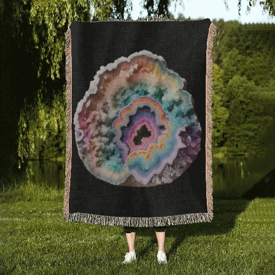 Fantasy Pastel Rainbow Geo Stone Crystal Woven Blankets