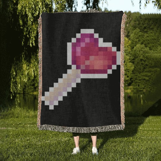 Pixel Art Sprite Cute Heart Lollipop Woven Blankets