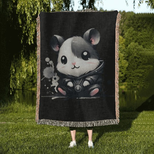 Charcoal Hip Hop Hamster Woven Blankets