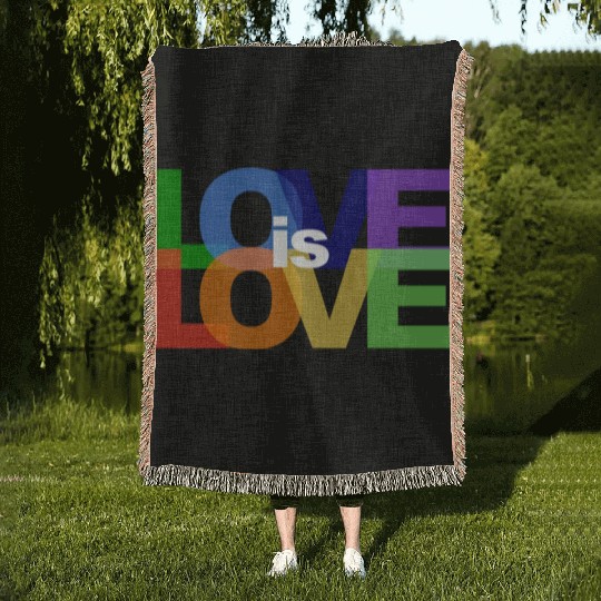love is love rainbow colored letters Woven Blankets