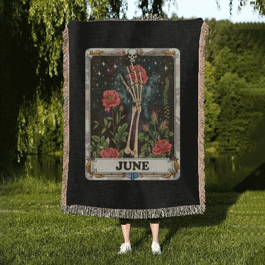 June Gothic Tarot Card - Rose Flower & Skeleton's Woven Blankets