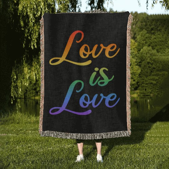 love is love rainbow colored letters Woven Blankets