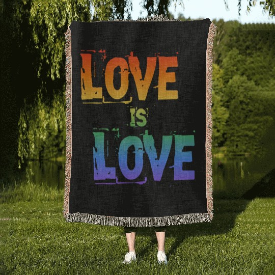 love is love letter rainbow colored Woven Blankets
