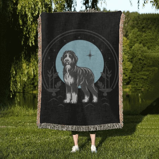 Bernedoodle Tarot Card Dog | Celestial and Starsee Woven Blankets