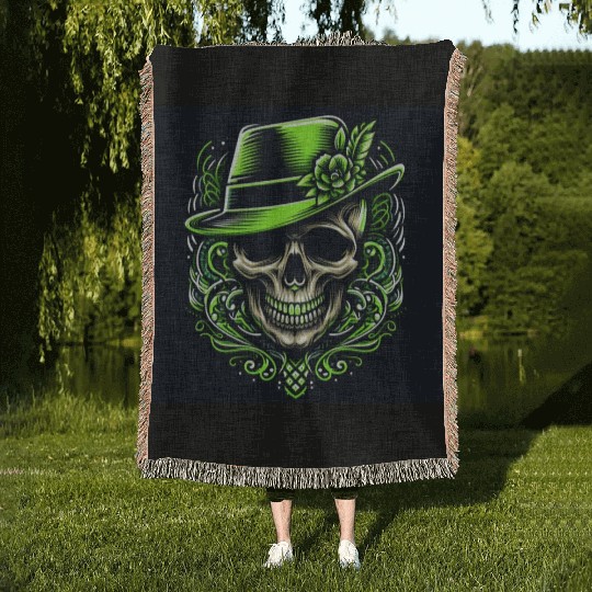 green skeleton in neonic style Woven Blankets