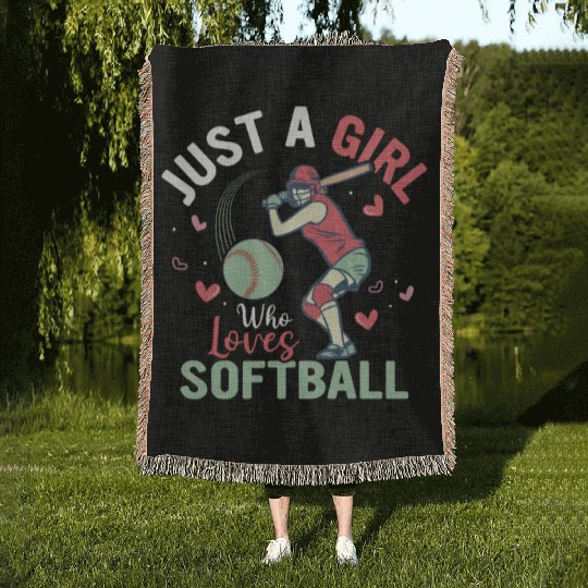 Just A Girl Who Loves Softball Team Baseball Woven Blankets