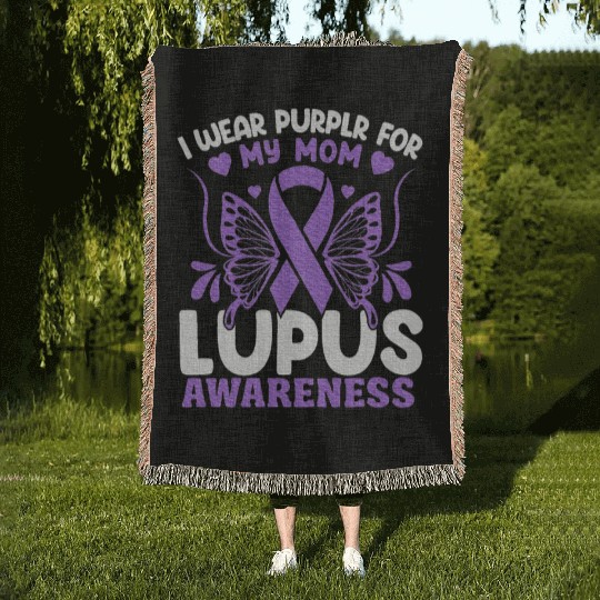 I Wear Purple For My Mom Lupus Awareness Design Woven Blankets