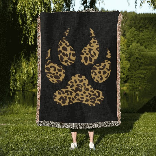 Leopard Paw Funny Jaguar Animal Lover Pawprint Pun Woven Blankets