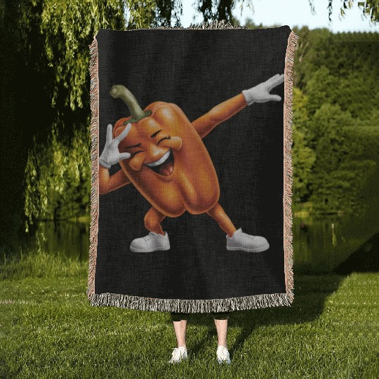 Orange Bell Pepper Dabbing Realistic Woven Blankets