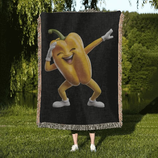 Yellow Bell Pepper Dabbing Realistic Woven Blankets