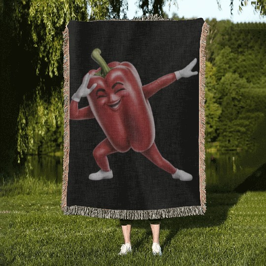 Red Bell Pepper Dabbing Realistic Woven Blankets