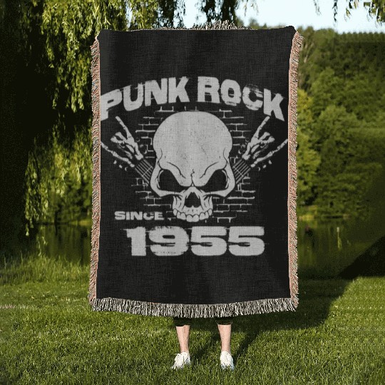 69th Birthday - Punk Rock Since 1955 Skull Rock Woven Blankets
