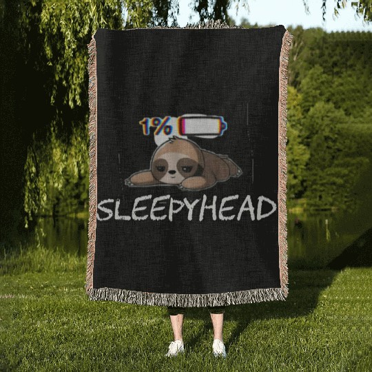 Sleepyhead funny meme sloth Woven Blankets