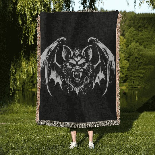 Dark Art Bat Beast with Wings Animal Horror Grunge Woven Blankets