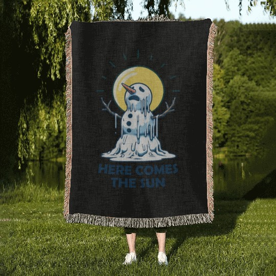 Here Comes The Sun Snowman Woven Blankets