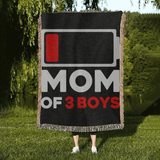 Tired Mom Of 3 Boys Low Battery Woven Blankets