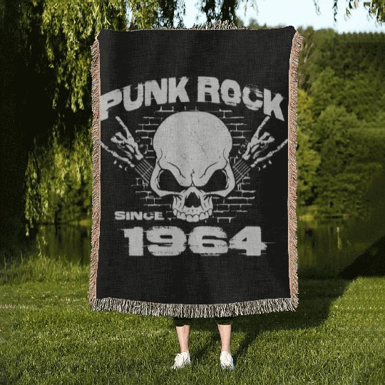 Punk Rock Since 1964 - Skull Rock Hands 60th Woven Blankets