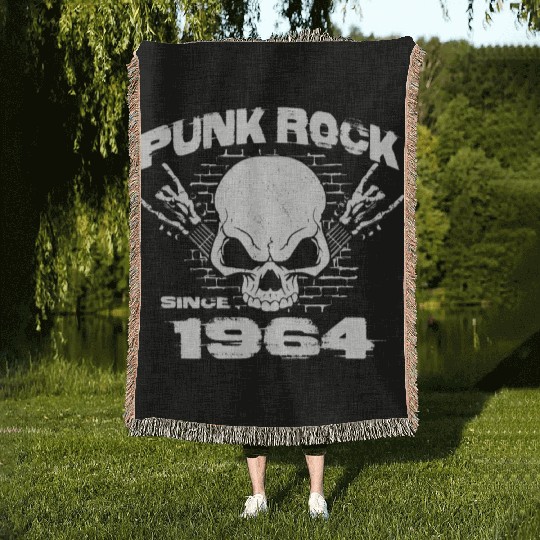 Punk Rock Since 1964 - Skull Rock Hands 60th Woven Blankets