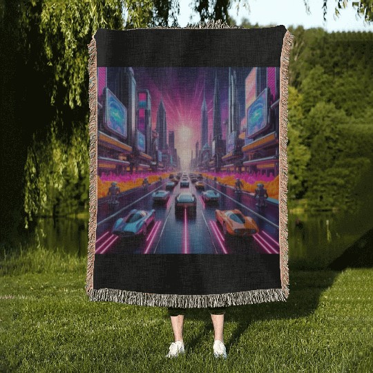 Neon Nostalgia 2084 Woven Blankets