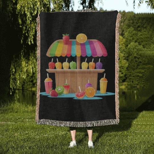 ice cream cart on the beach Woven Blankets