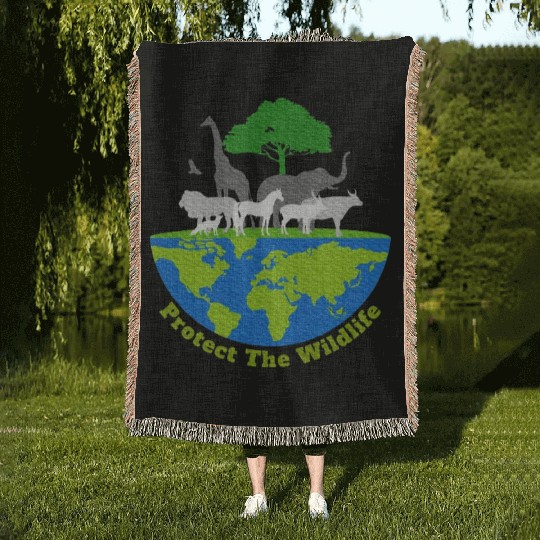 Protect The Wildlife Nature Earth Day Save Safari Woven Blankets