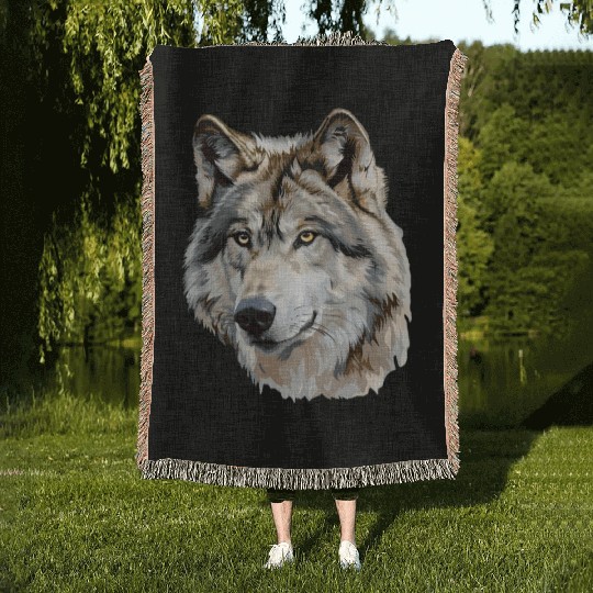 Cool wolf Woven Blankets