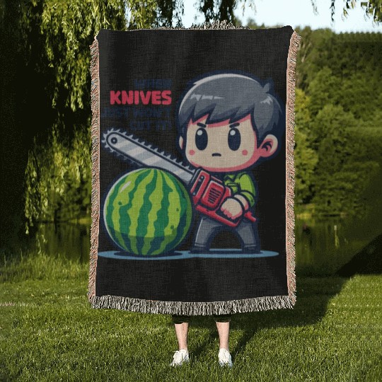 Cutting Watermelon - Melon Chainsaw Woven Blankets