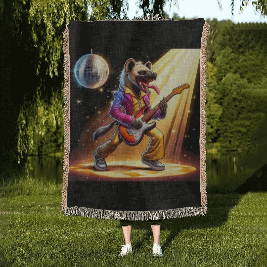 Disco Ball Guitar Hyena Woven Blankets