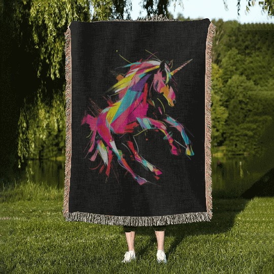 Unicorn Rainbow Animal Zoo Woven Blankets