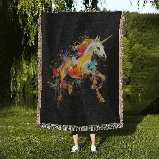 Unicorn Rainbow Animal Zoo Woven Blankets