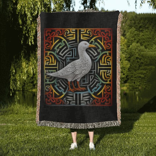 Seagull Mandala Graphic Illustration Woven Blankets