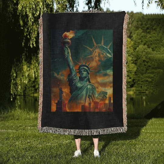 Statue of Liberty in New York USA Woven Blankets