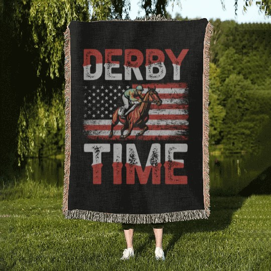 Derby Time Louisville Kentucky Horse Racing Woven Blankets