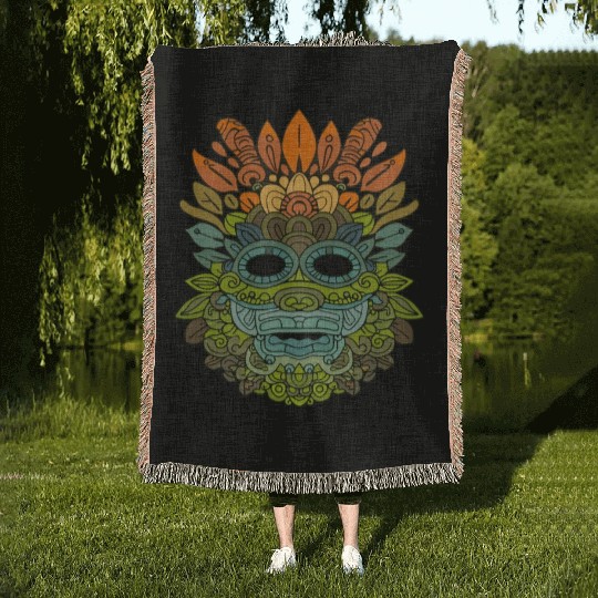 Maya God Mayan Mythology Itzamna Colorful Tribal Woven Blankets