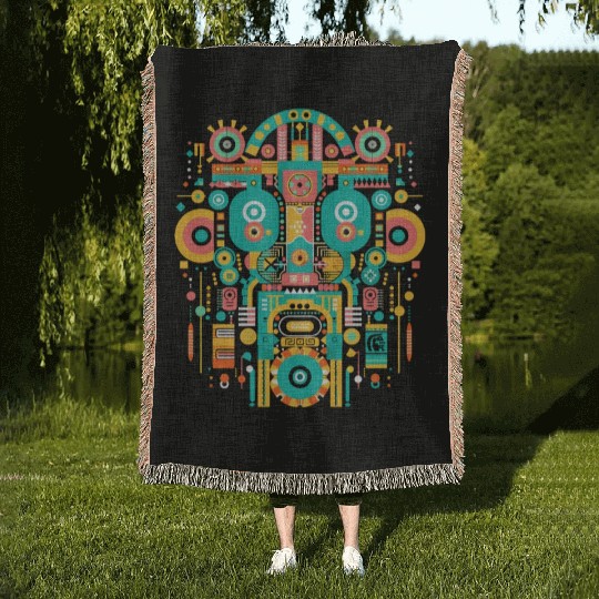 Maya God Mayan Mythology Itzamna Mask Art Woven Blankets