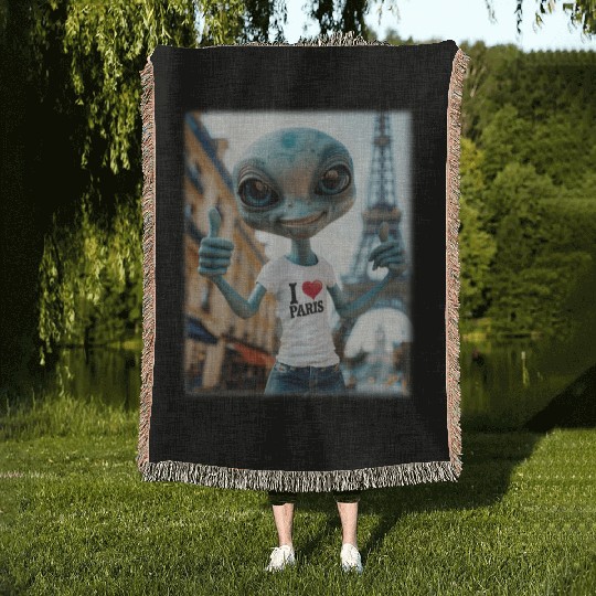 A Alien in Paris. I love Paris Woven Blankets