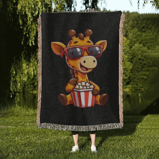 Cool giraffe popcorn cinema movie film lover Woven Blankets