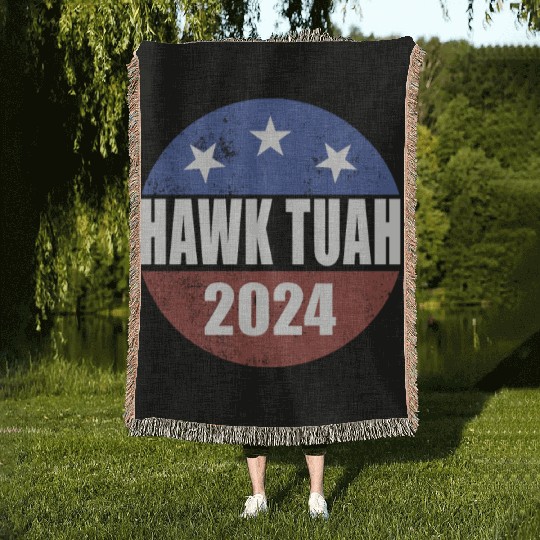 Hawk Tuah 2024 Election Button Hawk Tuahhawk tuah Woven Blankets