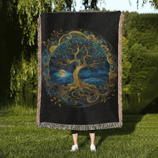 Irish Nordic Celtic Tree of Life Yggdrasil Woven Blankets