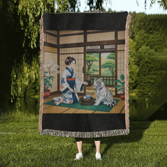 Fantasy Kimono Tiger Premium Woven Blankets