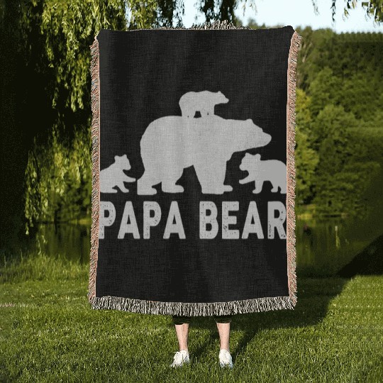 Papa Bear Fathers Day 3 Cubs Kid Woven Blankets