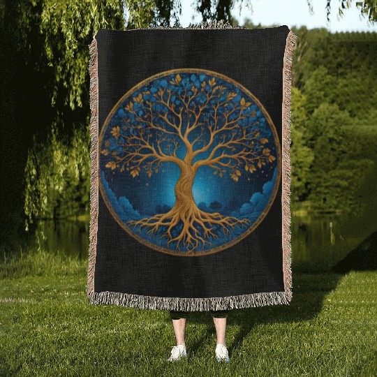 Irish Nordic Celtic Tree of Life Yggdrasil Woven Blankets