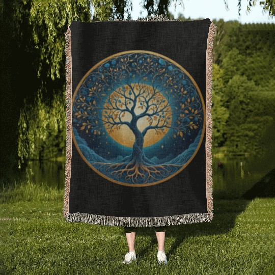 Irish Nordic Celtic Tree of Life Yggdrasil Woven Blankets