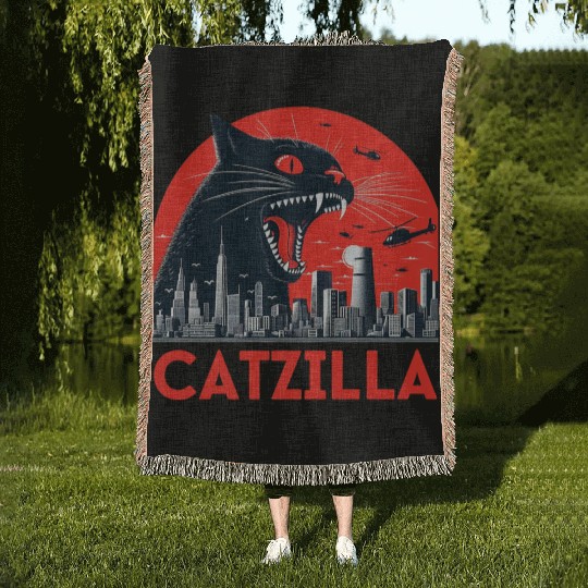 Catzilla Cat Japanese Premium Woven Blankets