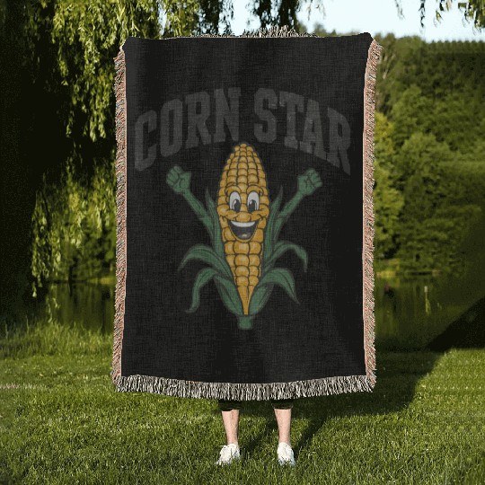 Funny Farm Food Woven Blankets Corny Cob Farmer Corn Star