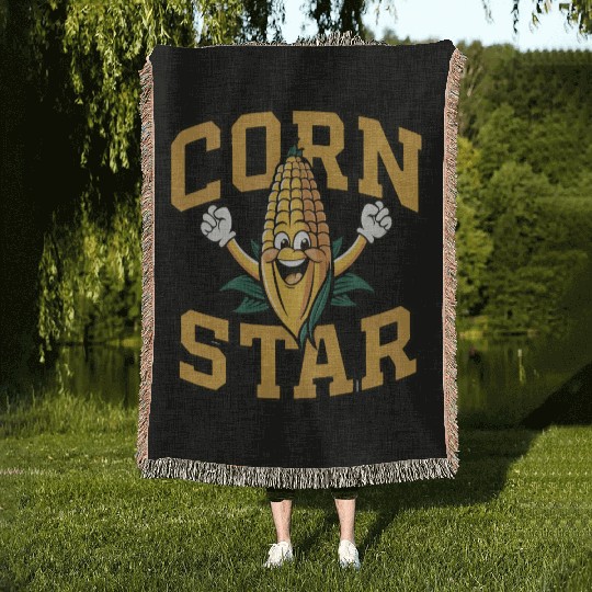 Funny Farm Food Woven Blankets Corny Cob Farmer Corn Star