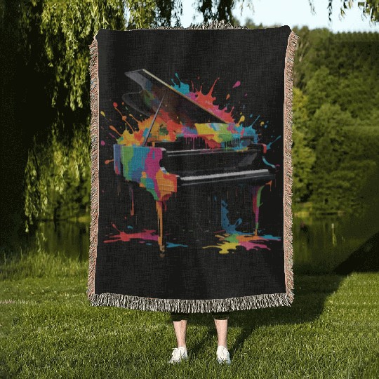 Colorful Splashed Piano Music Lover Funny Design Woven Blankets