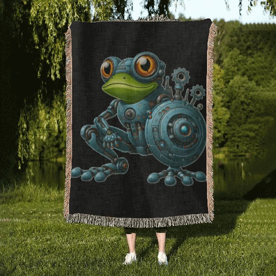 Cyborg Frog Toad Newt Robot Mech Design Woven Blankets
